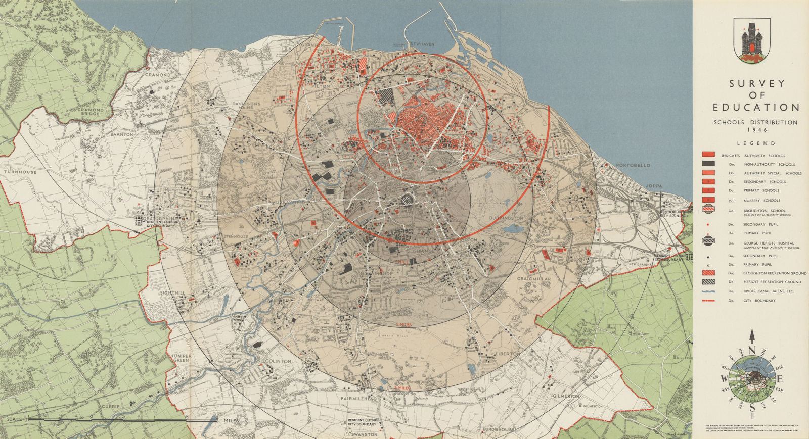 EDINBURGH. Survey of Education. Schools distribution 1946. ABERCROMBIE 1949 map